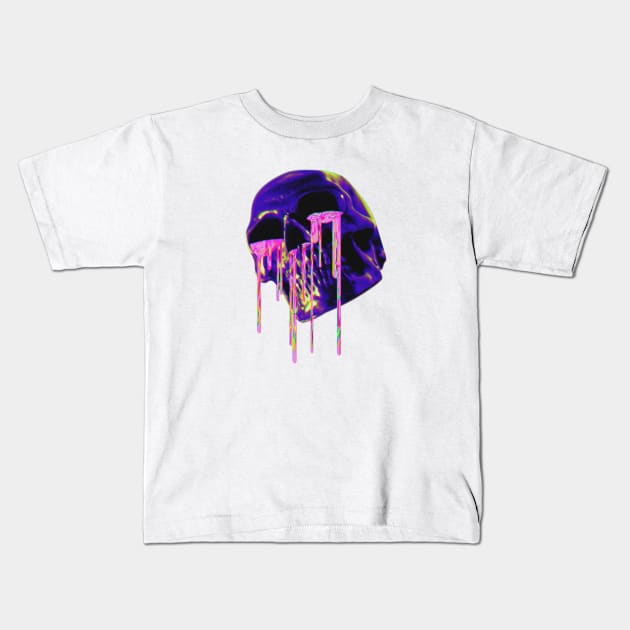 Drippy Skull Art Kids T-Shirt by Riel